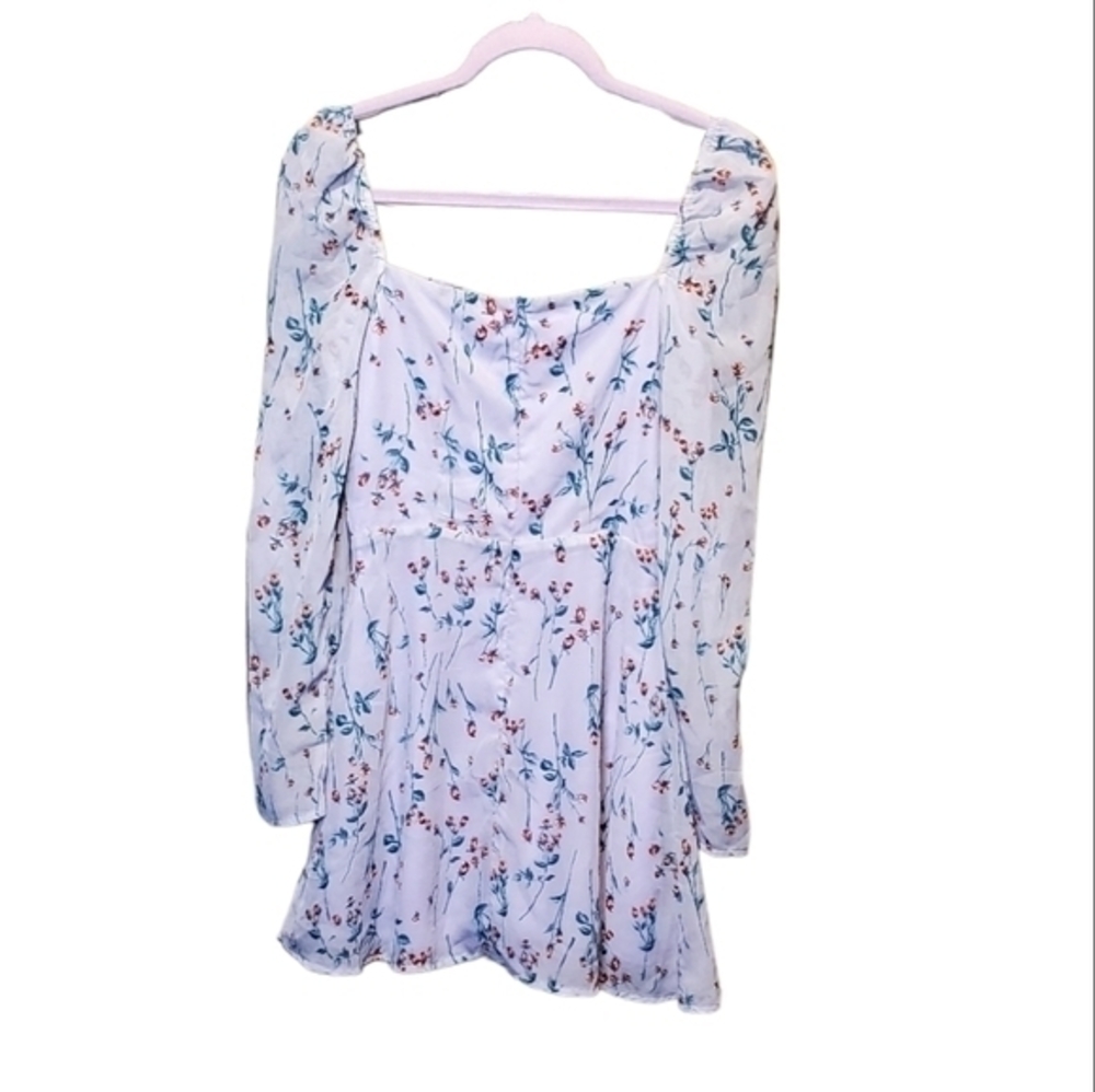 Missguided Floral Lilac Square Neckline Mini Dress Size 4 NWT - Picture 2 of 12